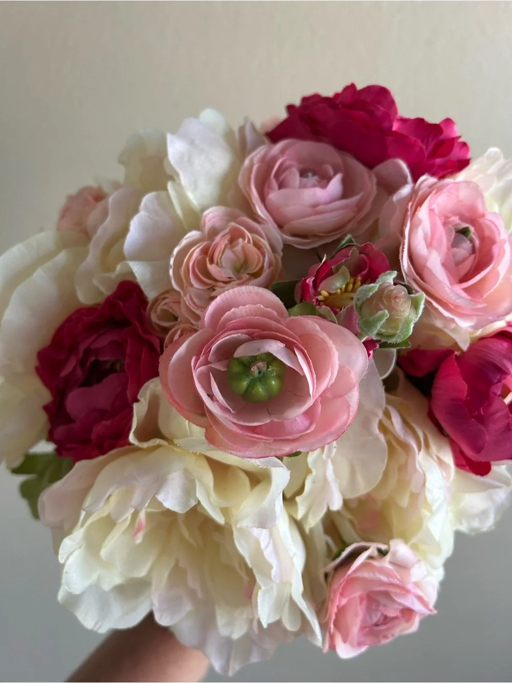 Artificial Ranunculus and Hydrangea Bouquet - Pink & Cream